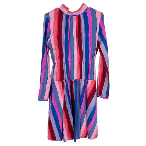The Kit Multicolor Striped Long Sleeve Bow Back Midi Dress Size Small Silky - Picture 3 of 11